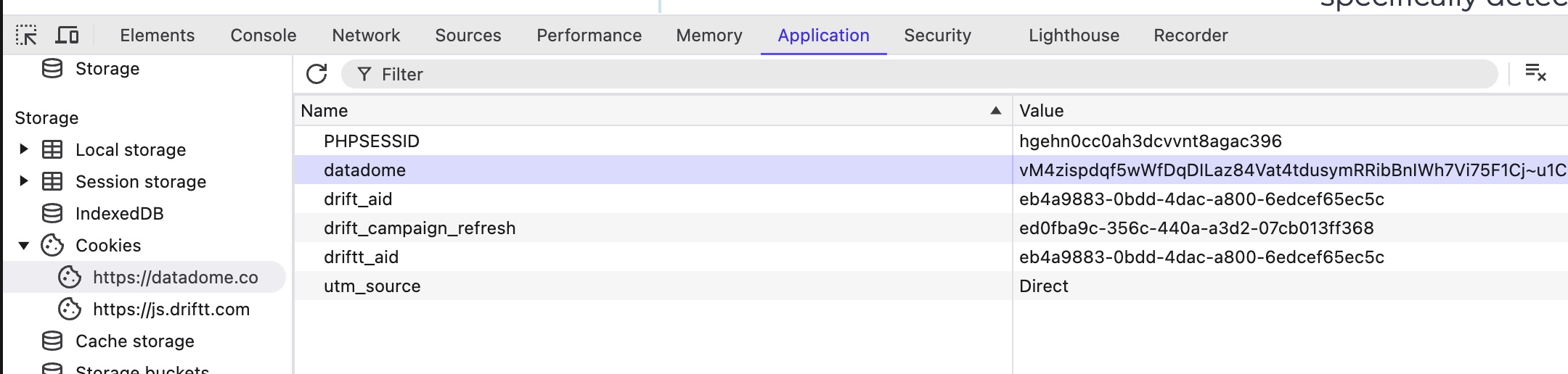Datadome cookie example